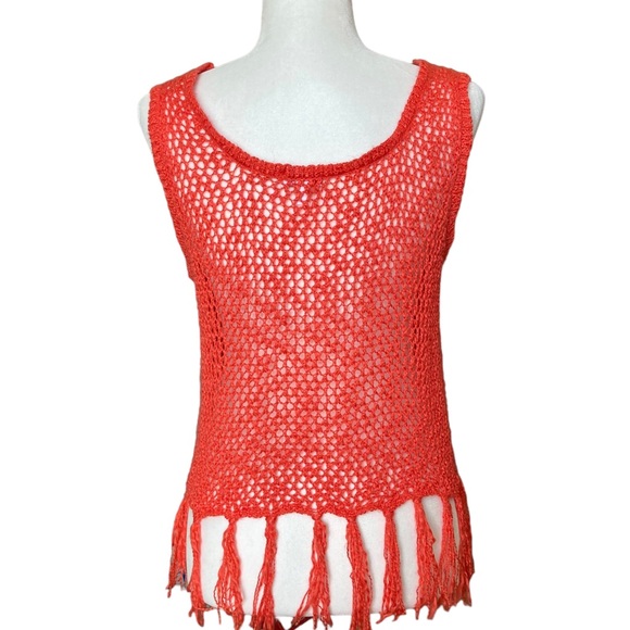 Bongo Juniors orange coral sleeveless cropped sweater tank with tassels, Sz L - Picture 11 of 16